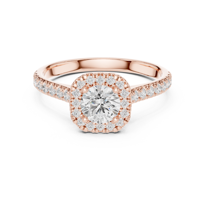 Round Halo Pave Cathedral Ring