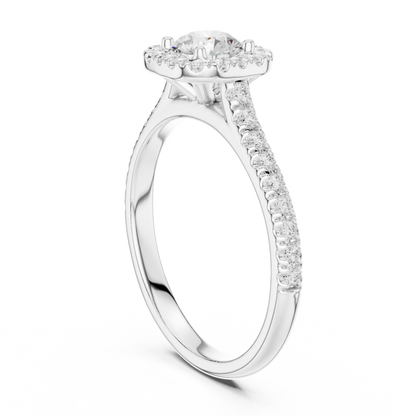 Round Halo Pave Cathedral Ring