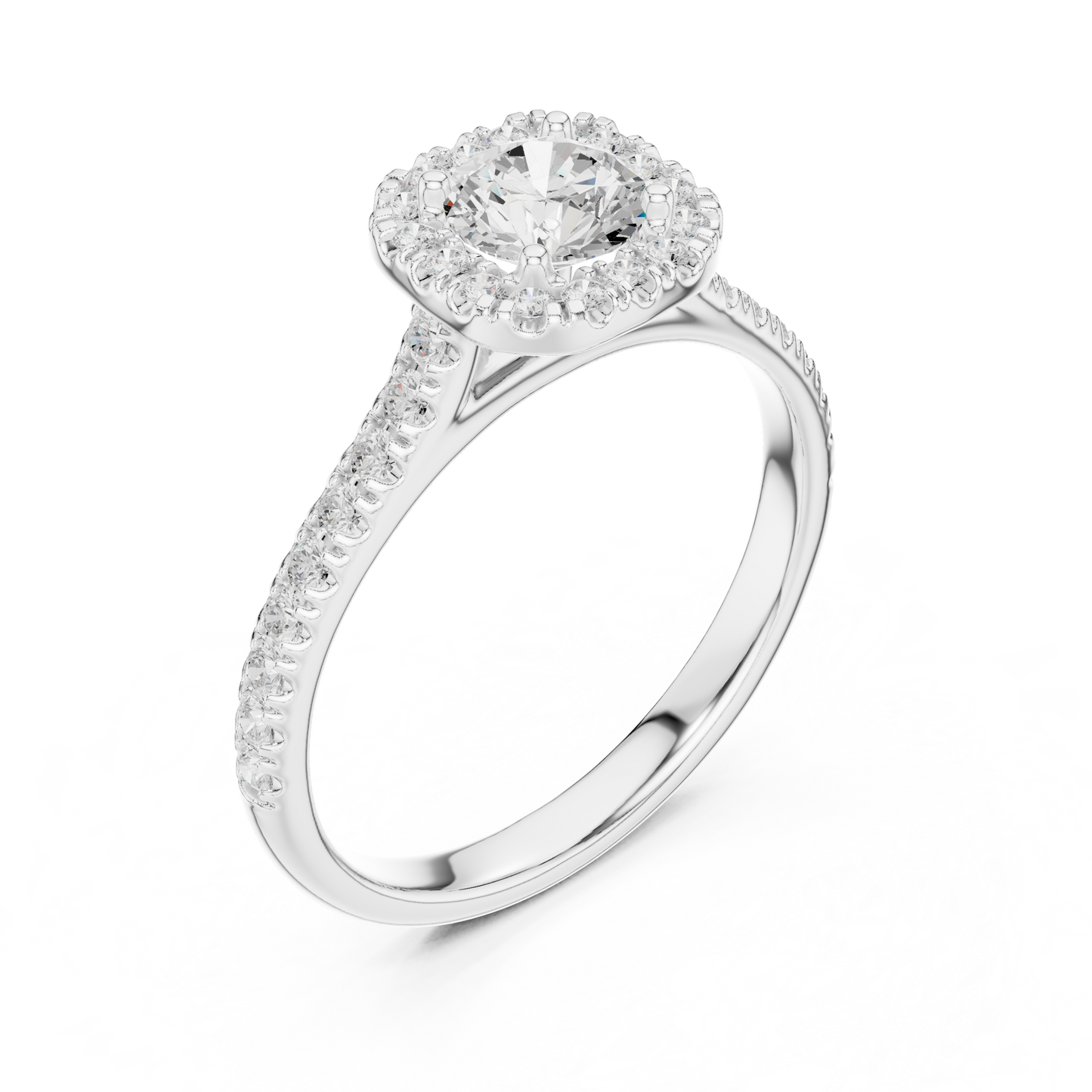 Round Halo Pave Cathedral Ring
