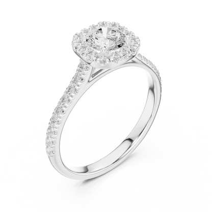 Round Halo Pave Cathedral Ring