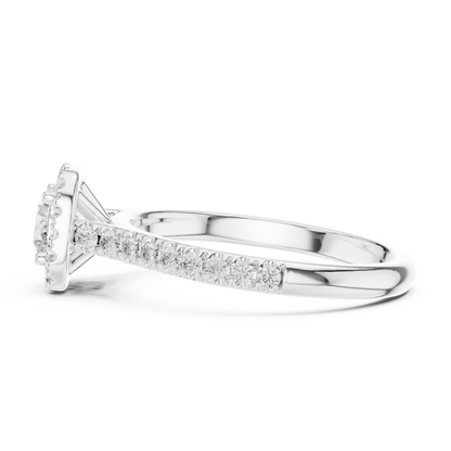 Round Halo Pave Cathedral Ring