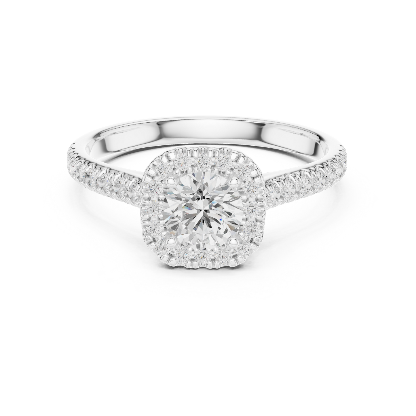 Round Halo Pave Cathedral Ring