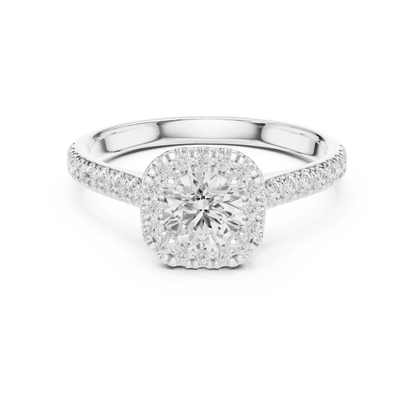 Round Halo Pave Cathedral Ring