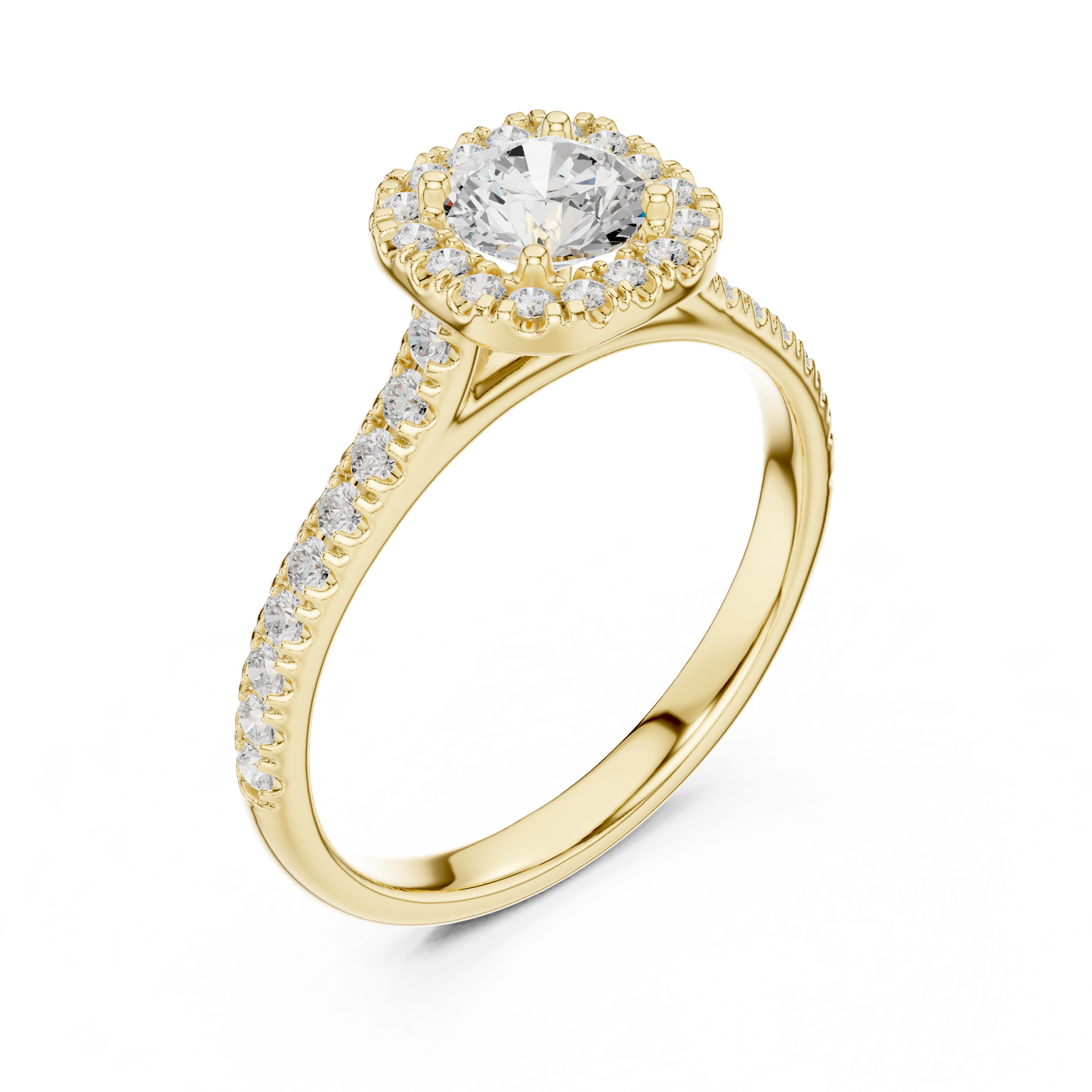 Round Halo Pave Cathedral Ring