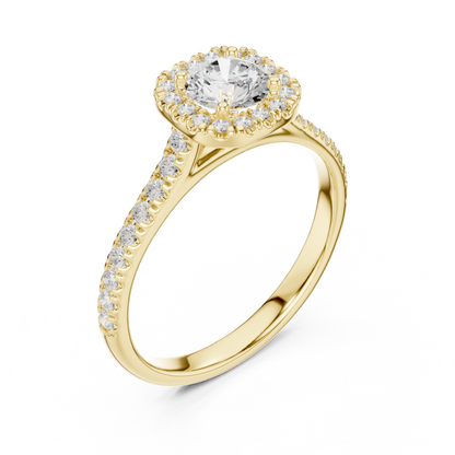 Round Halo Pave Cathedral Ring