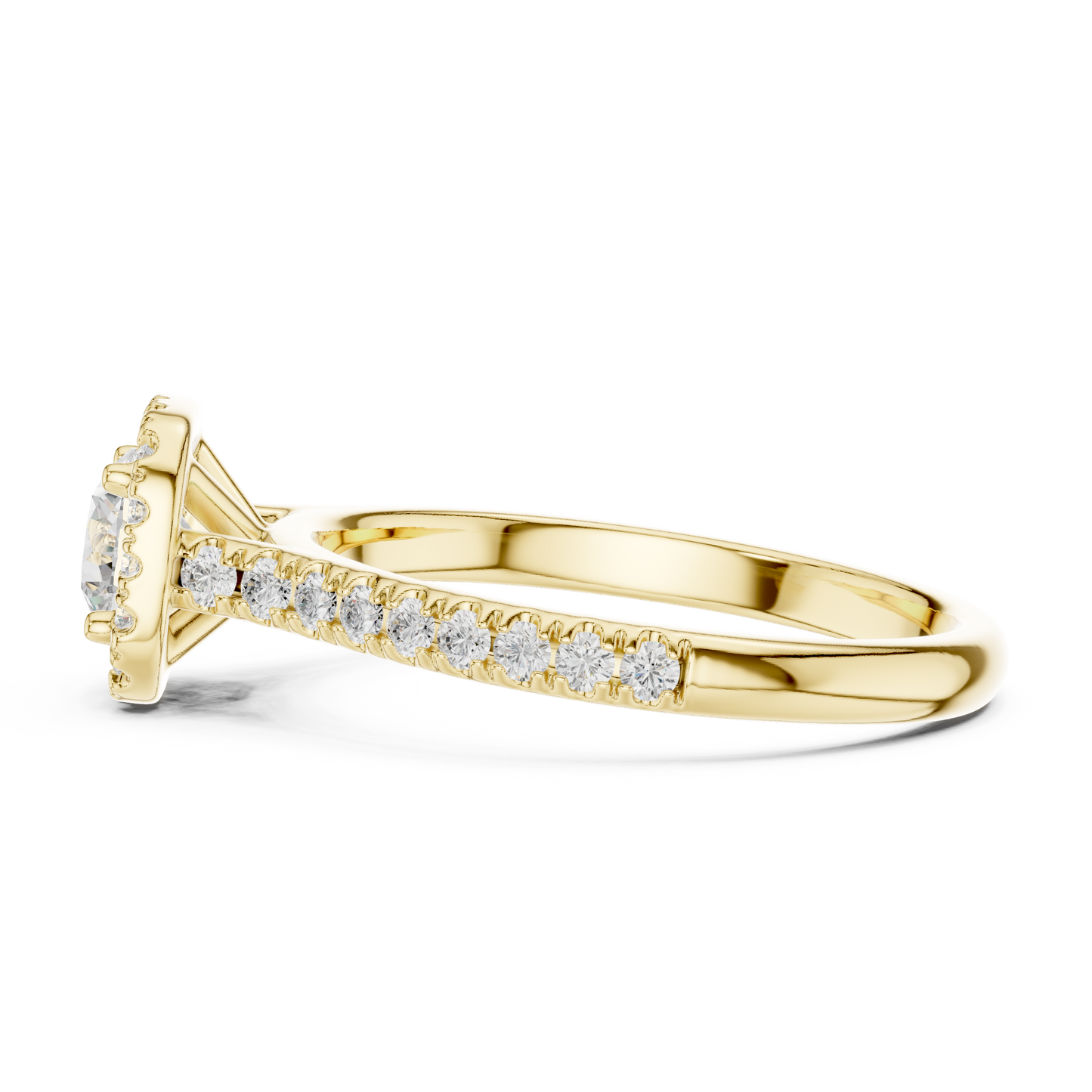 Round Halo Pave Cathedral Ring