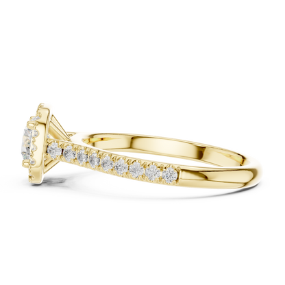 Round Halo Pave Cathedral Ring