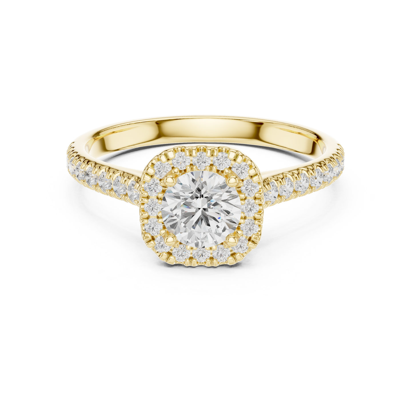 Round Halo Pave Cathedral Ring