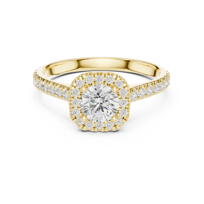 Round Halo Pave Cathedral Ring