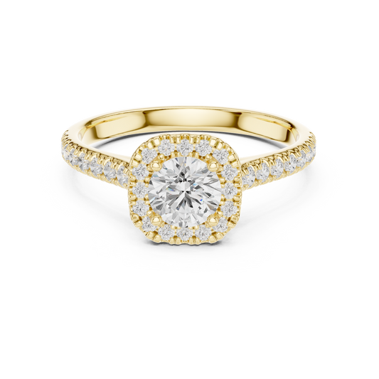 Round Halo Pave Cathedral Ring