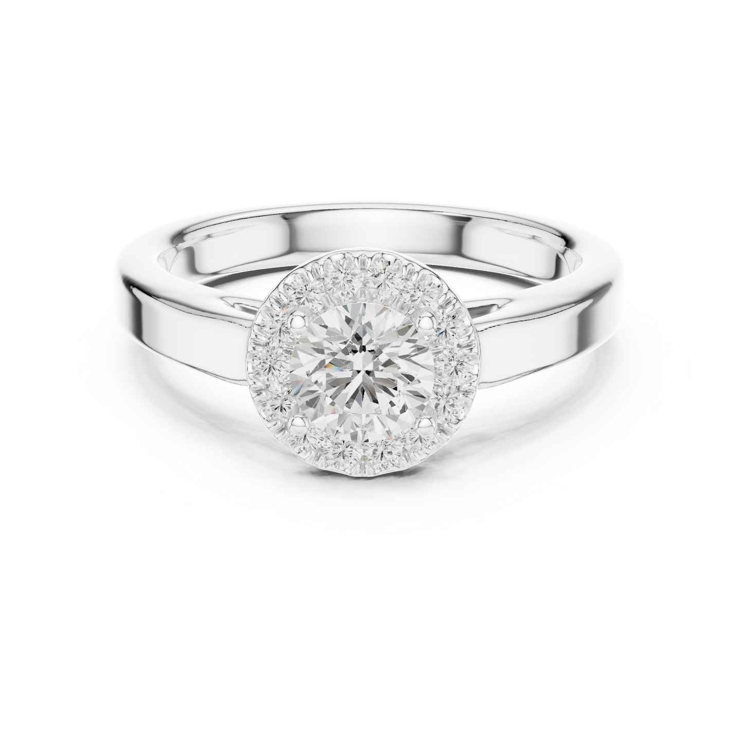 Contemporary Round Halo Solitaire Ring