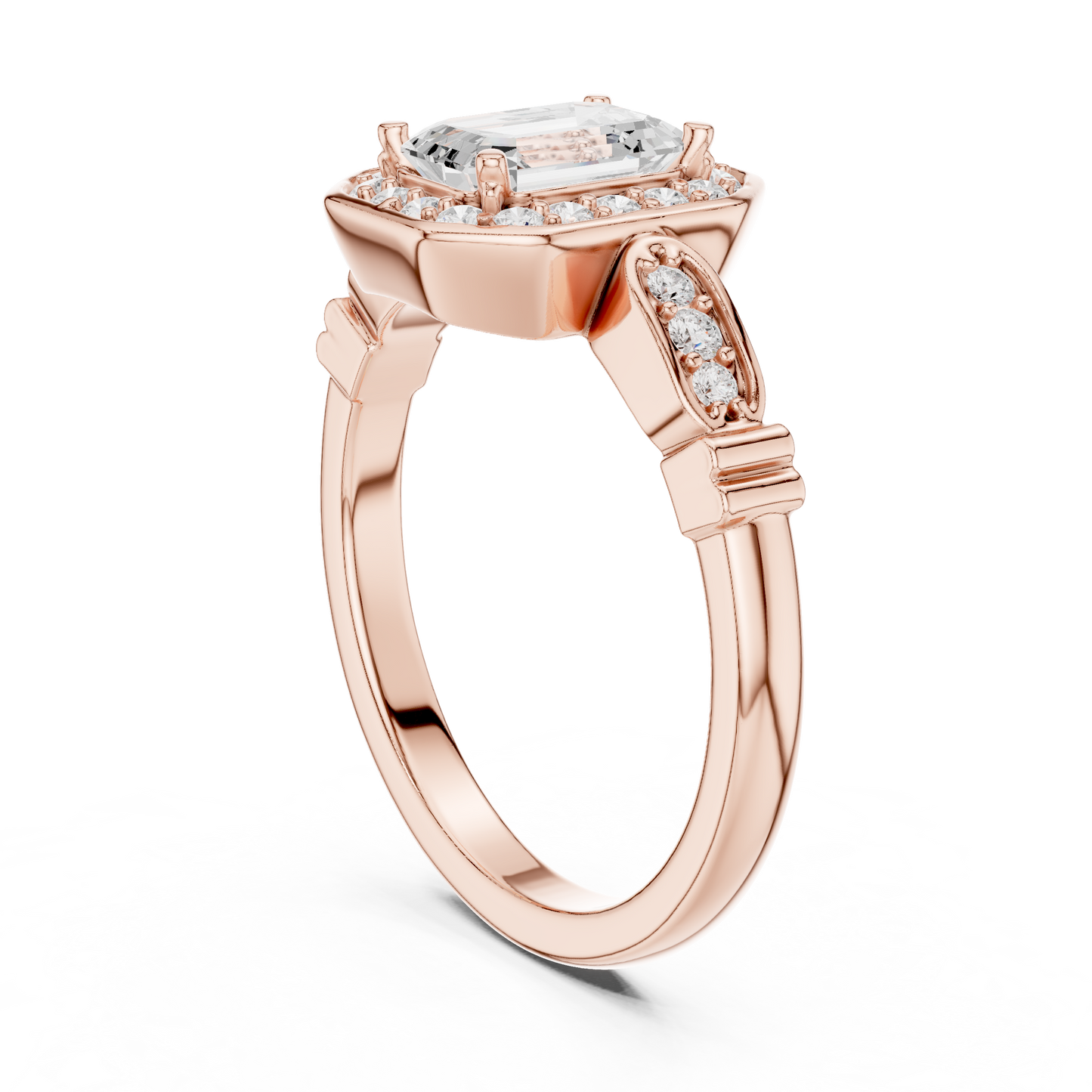 Emerald Cut Halo Pave Engagement Ring