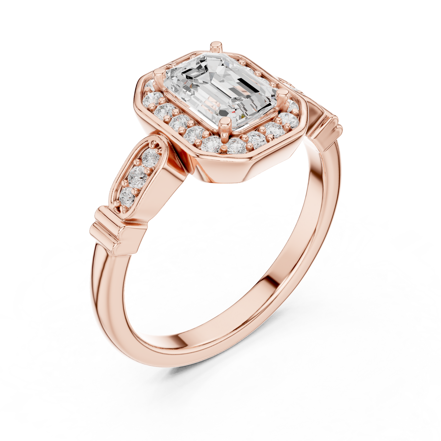 Emerald Cut Halo Pave Engagement Ring