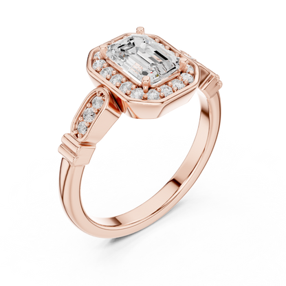 Emerald Cut Halo Pave Engagement Ring