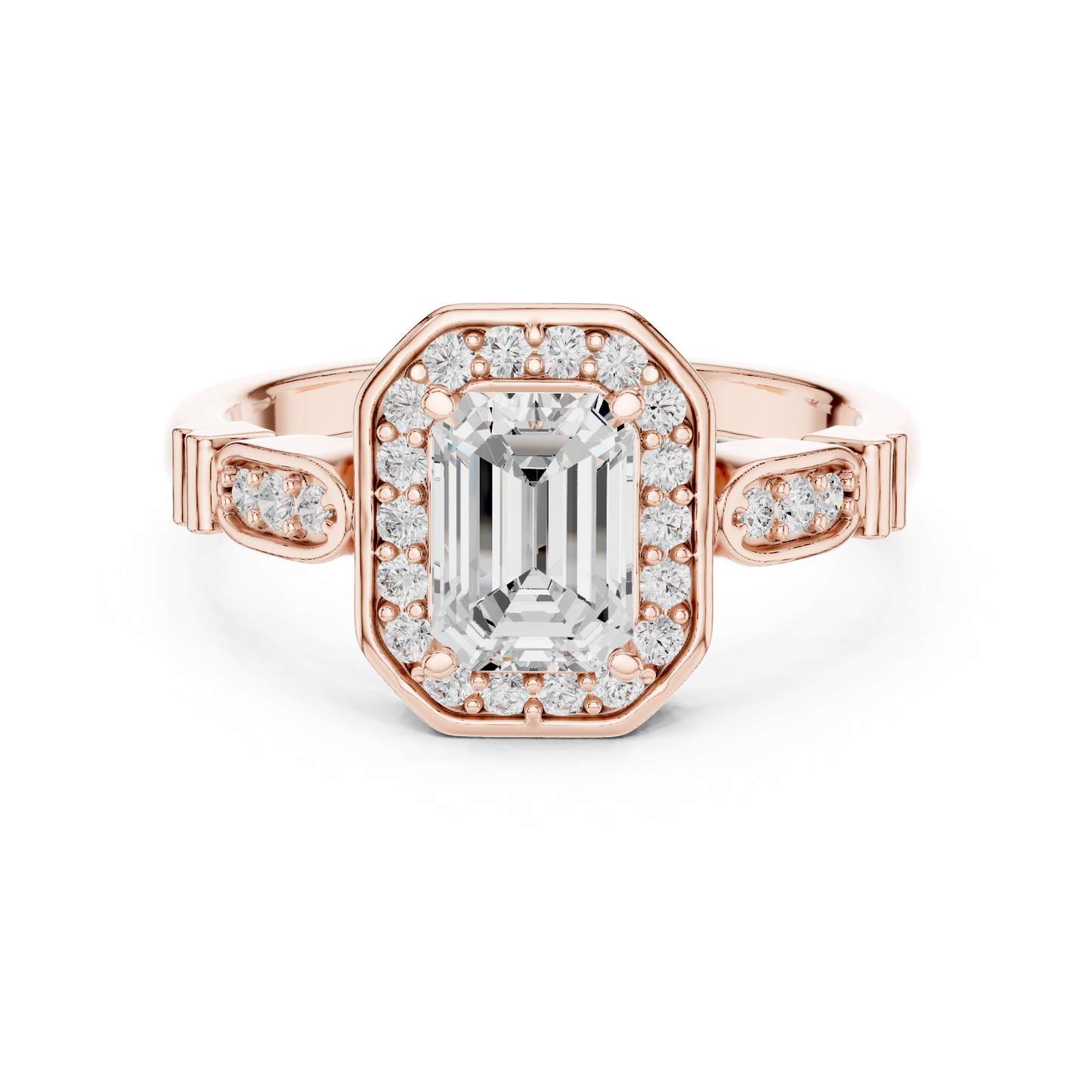 Emerald Cut Halo Pave Engagement Ring