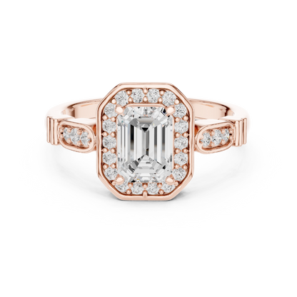 Emerald Cut Halo Pave Engagement Ring