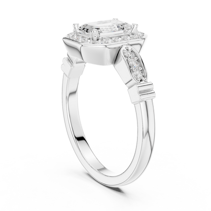 Emerald Cut Halo Pave Engagement Ring