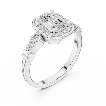 Emerald Cut Halo Pave Engagement Ring