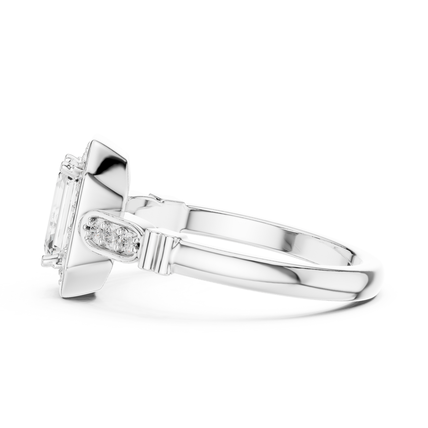 Emerald Cut Halo Pave Engagement Ring