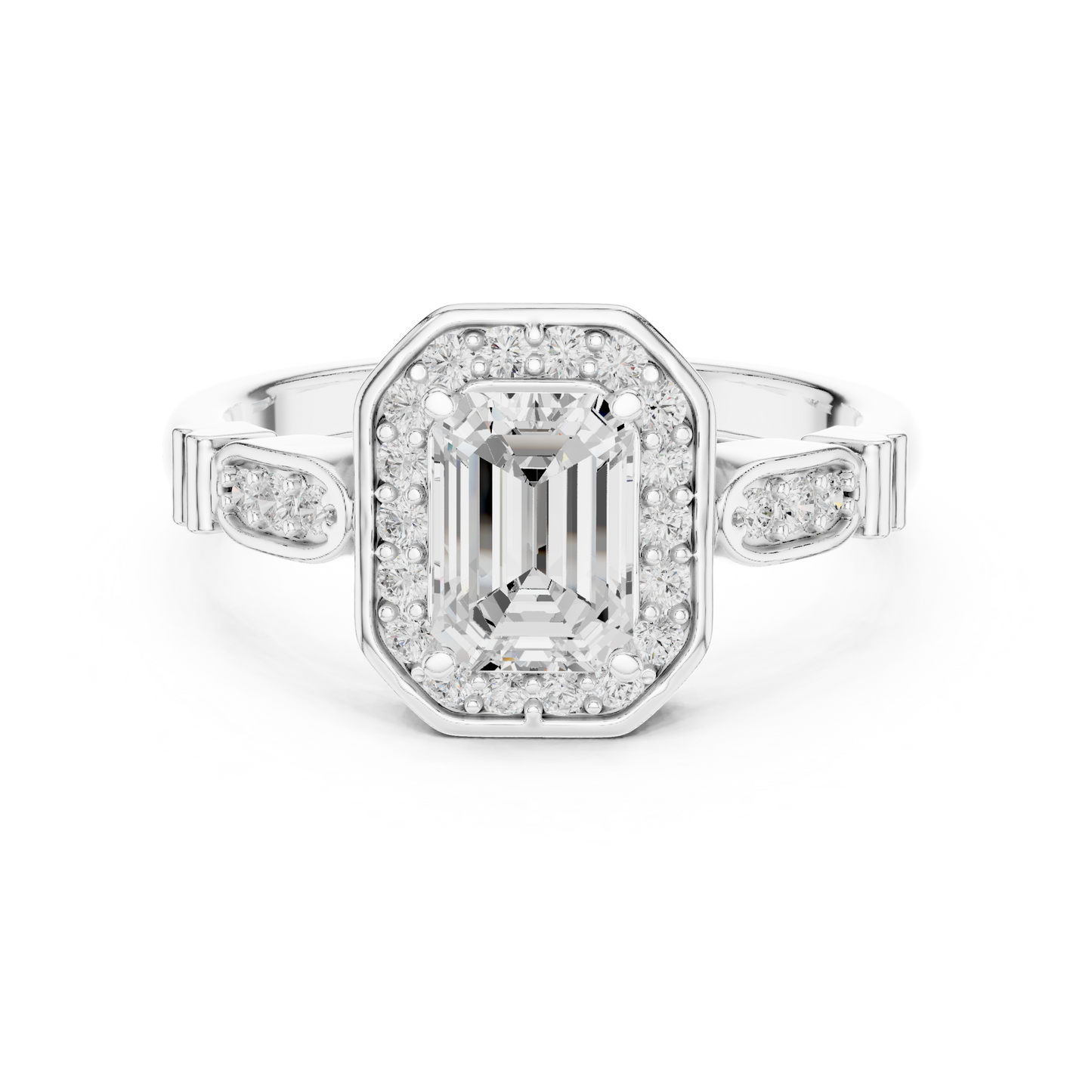 Emerald Cut Halo Pave Engagement Ring