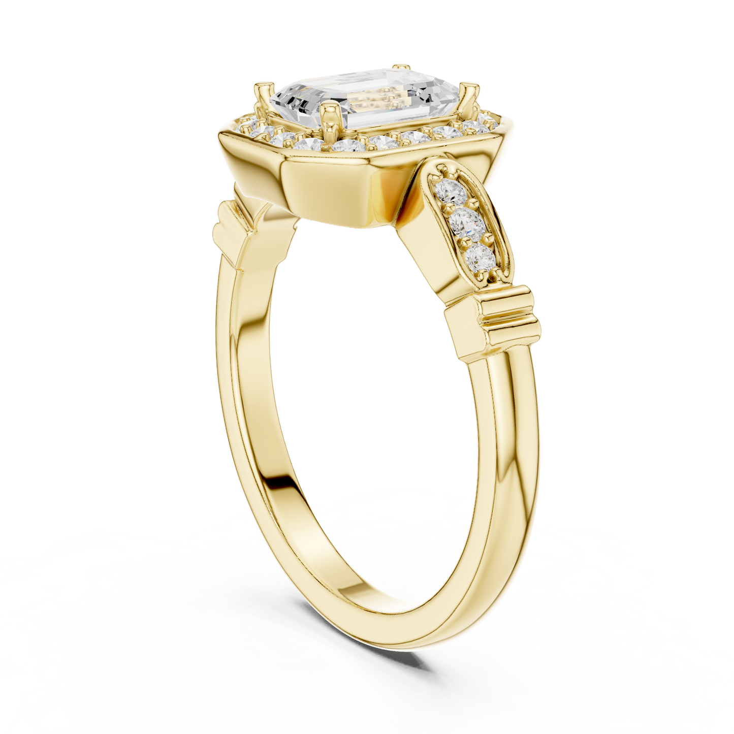 Emerald Cut Halo Pave Engagement Ring