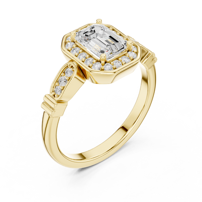 Emerald Cut Halo Pave Engagement Ring