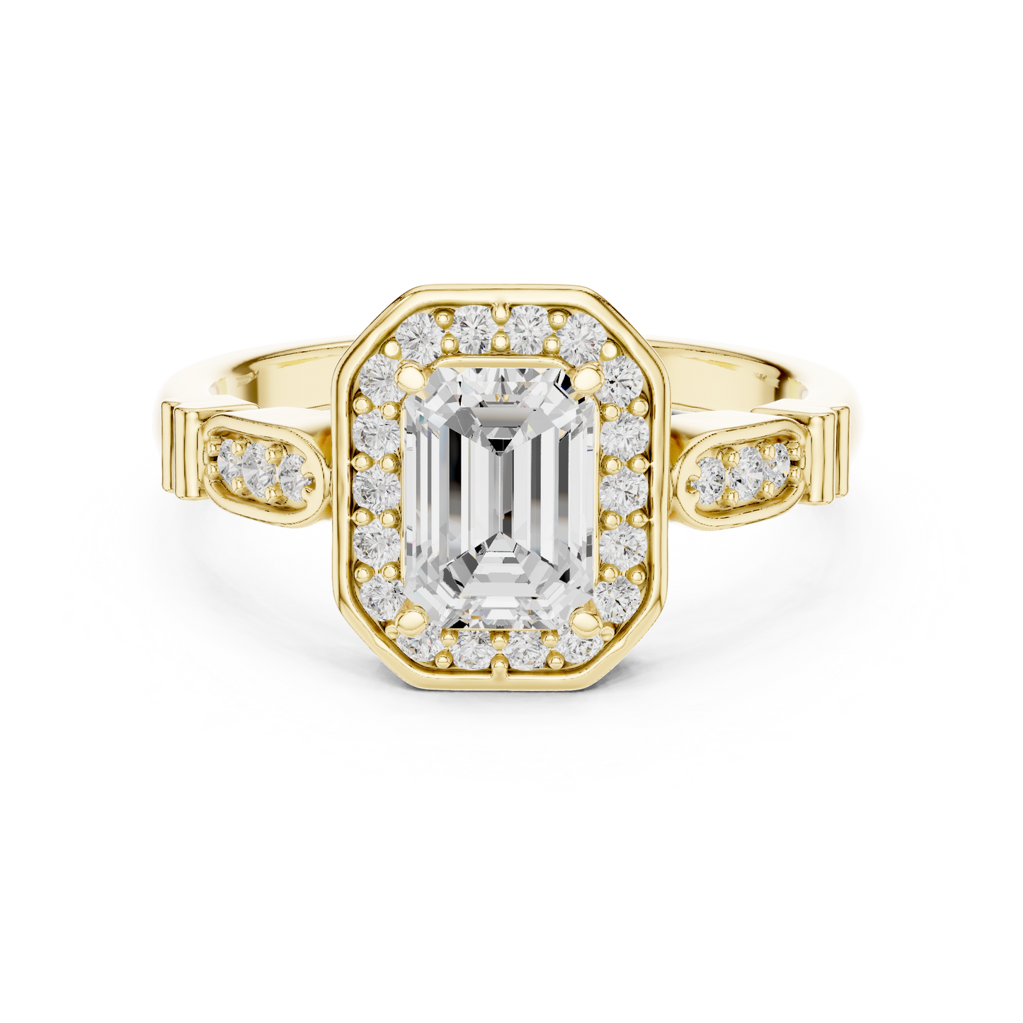 Emerald Cut Halo Pave Engagement Ring