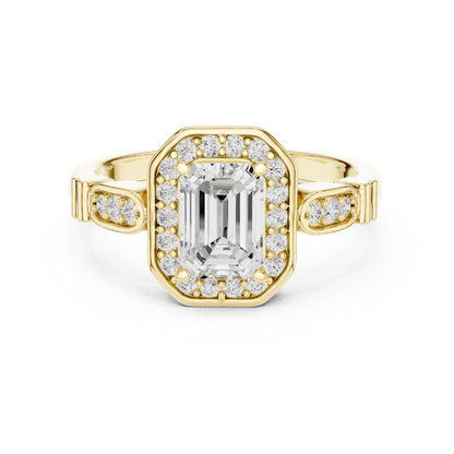 Emerald Cut Halo Pave Engagement Ring
