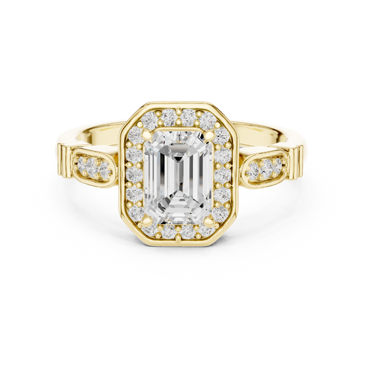 Emerald Cut Halo Pave Engagement Ring