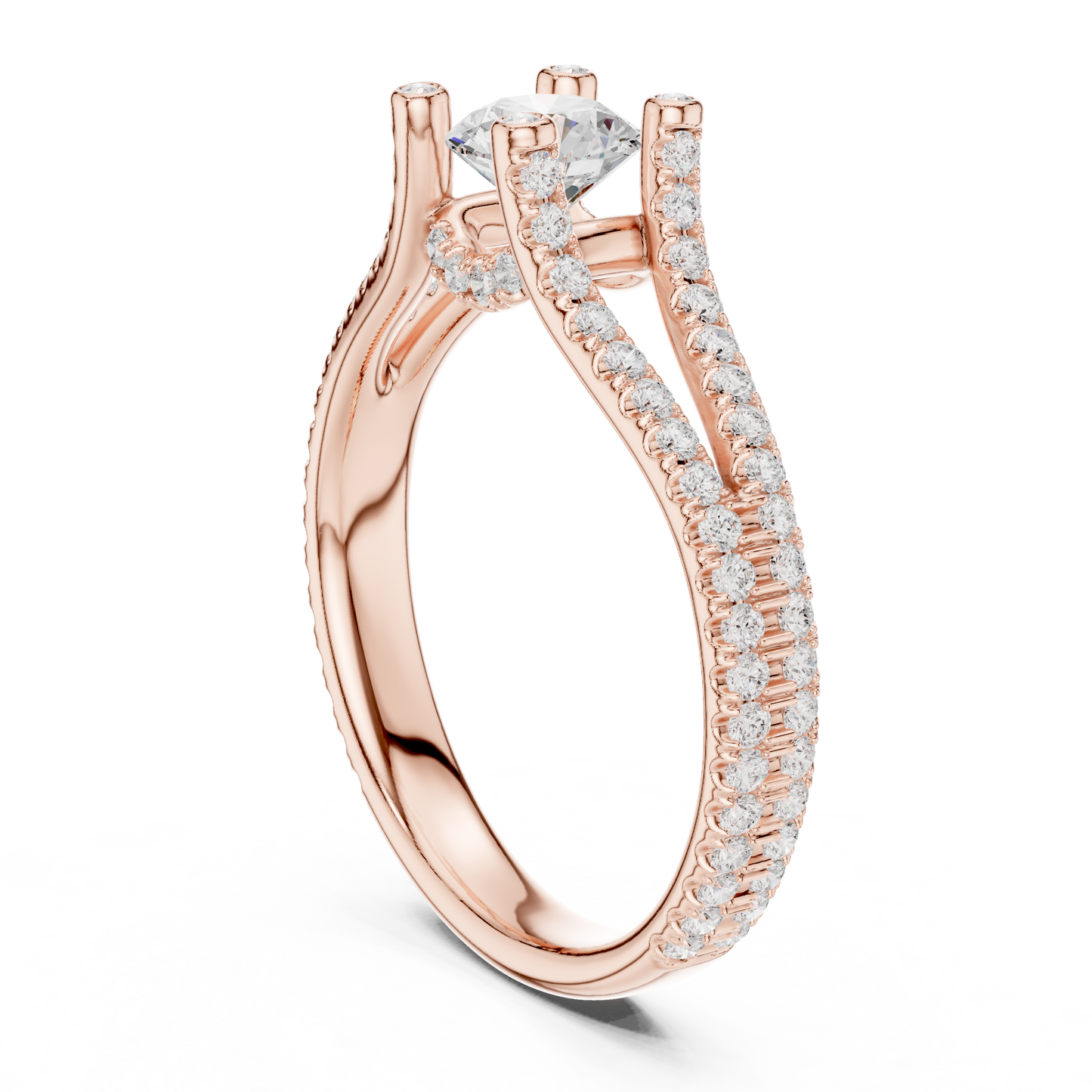 Round Cut Double Pave Split Shank Ring