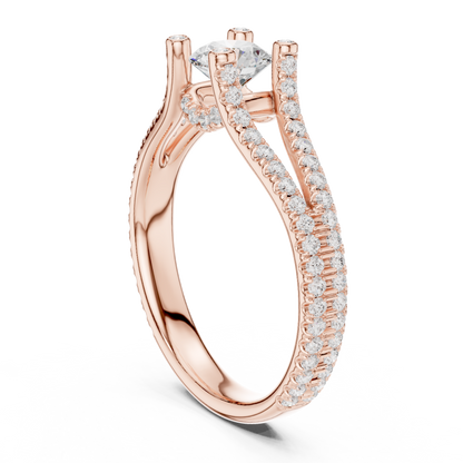 Round Cut Double Pave Split Shank Ring