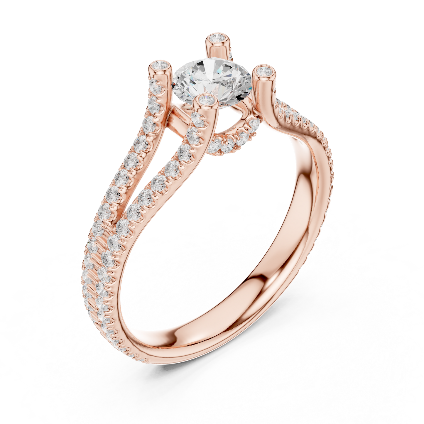 Round Cut Double Pave Split Shank Ring