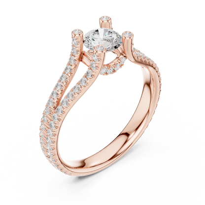 Round Cut Double Pave Split Shank Ring