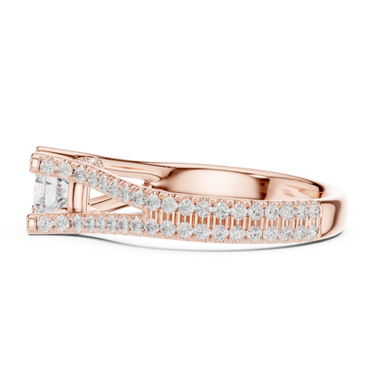 Round Cut Double Pave Split Shank Ring