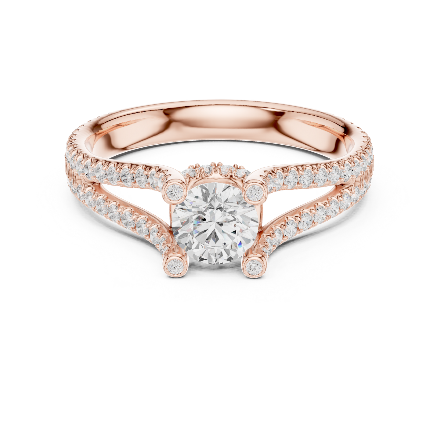 Round Cut Double Pave Split Shank Ring