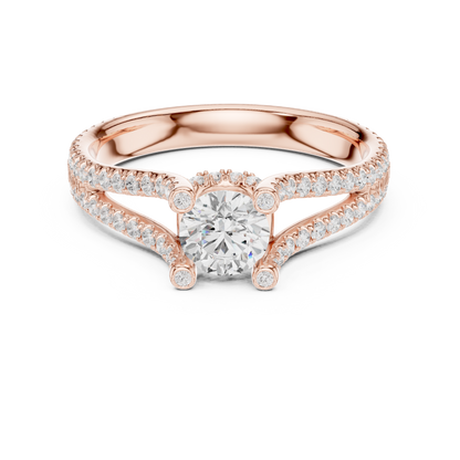 Round Cut Double Pave Split Shank Ring