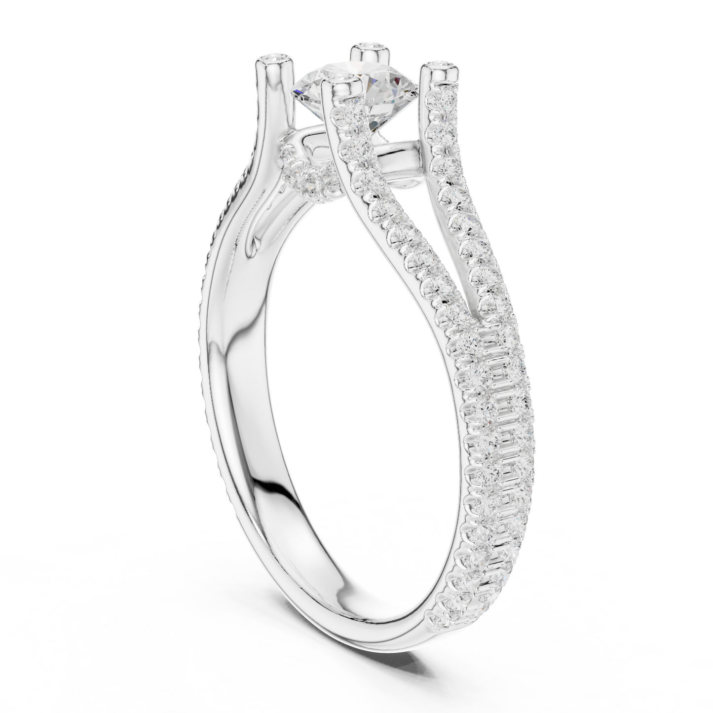 Round Cut Double Pave Split Shank Ring