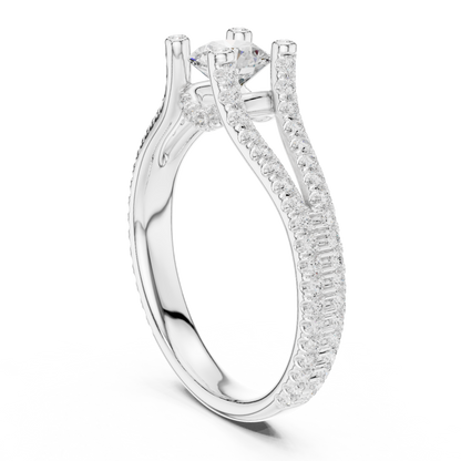 Round Cut Double Pave Split Shank Ring