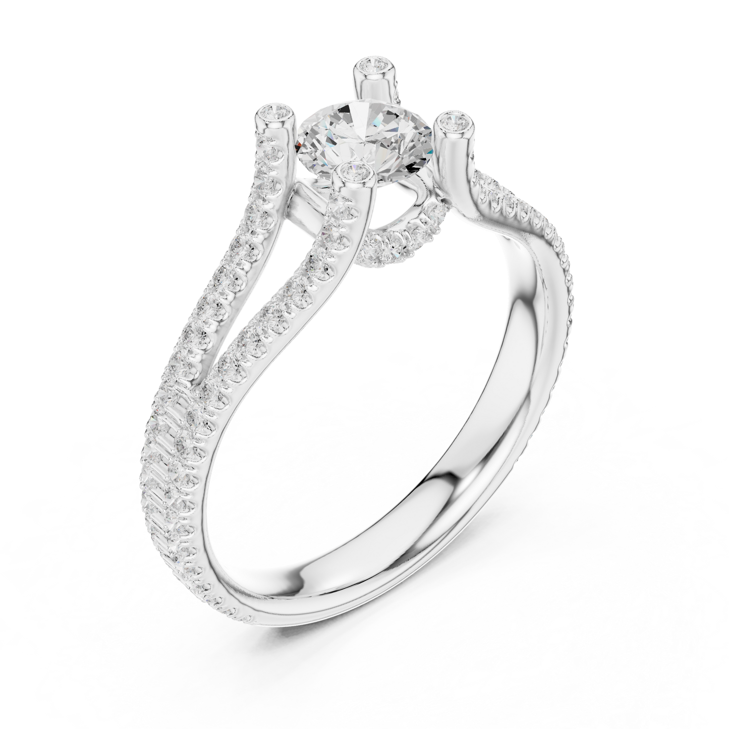 Round Cut Double Pave Split Shank Ring