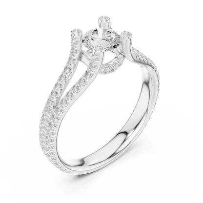 Round Cut Double Pave Split Shank Ring