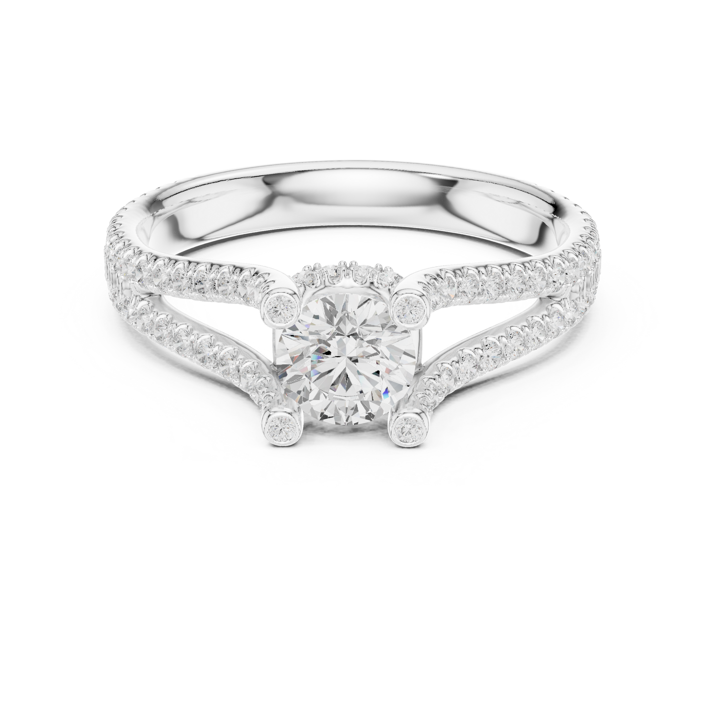 Round Cut Double Pave Split Shank Ring