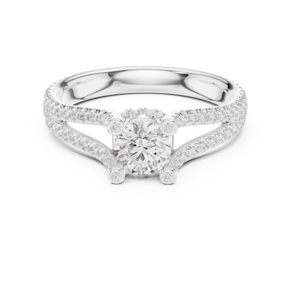 Round Cut Double Pave Split Shank Ring