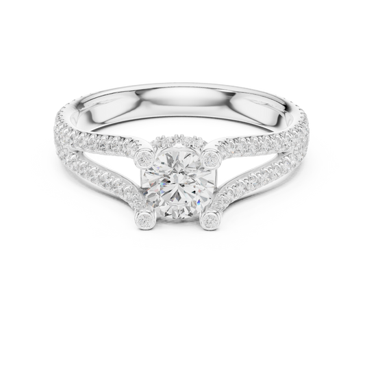 Round Cut Double Pave Split Shank Ring