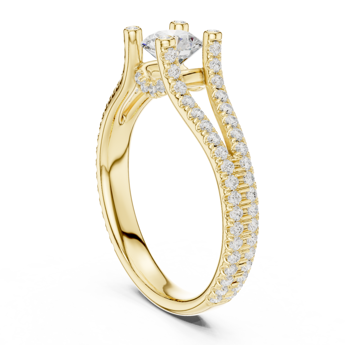 Round Cut Double Pave Split Shank Ring