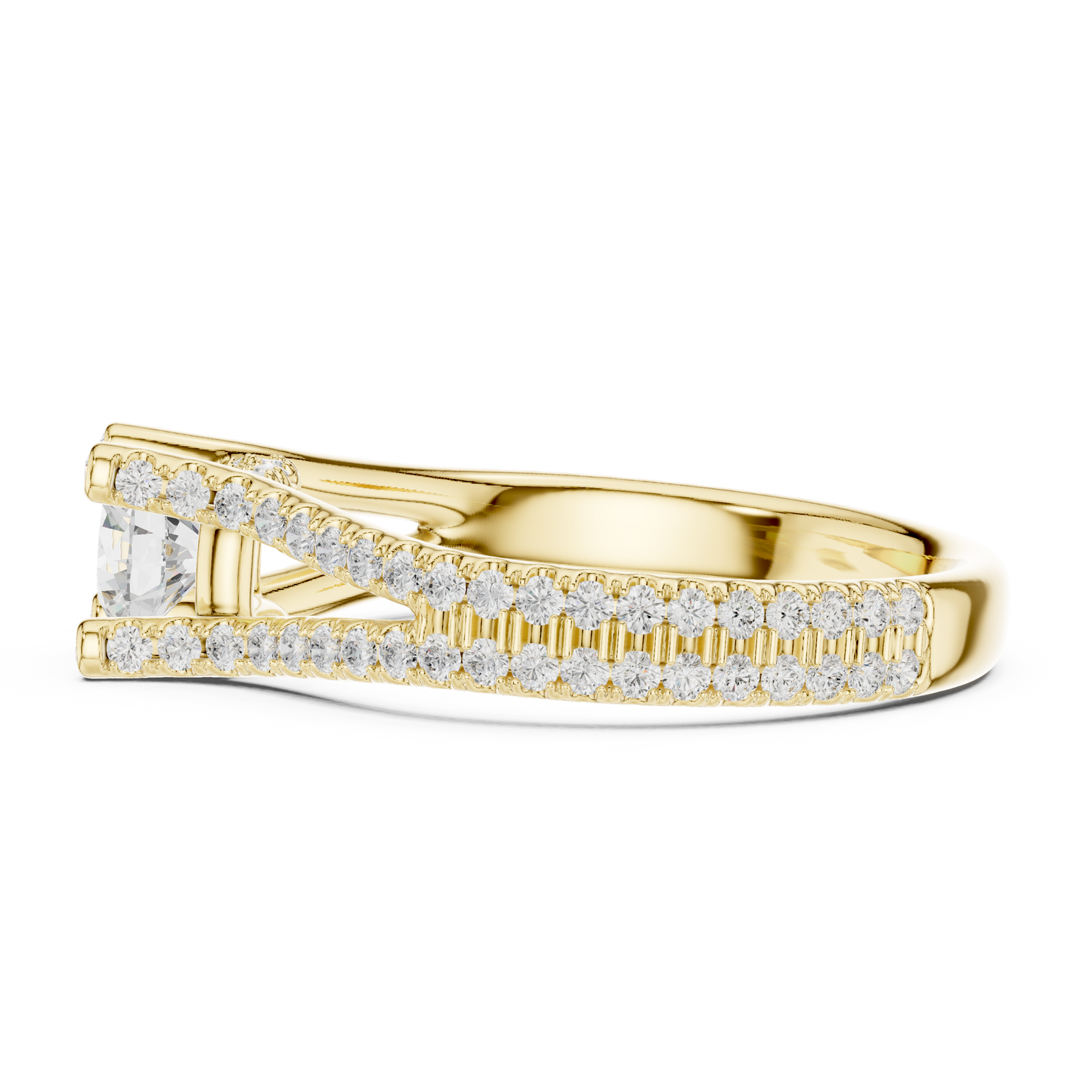 Round Cut Double Pave Split Shank Ring