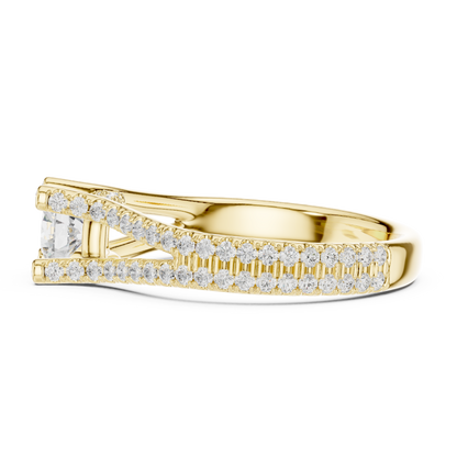 Round Cut Double Pave Split Shank Ring
