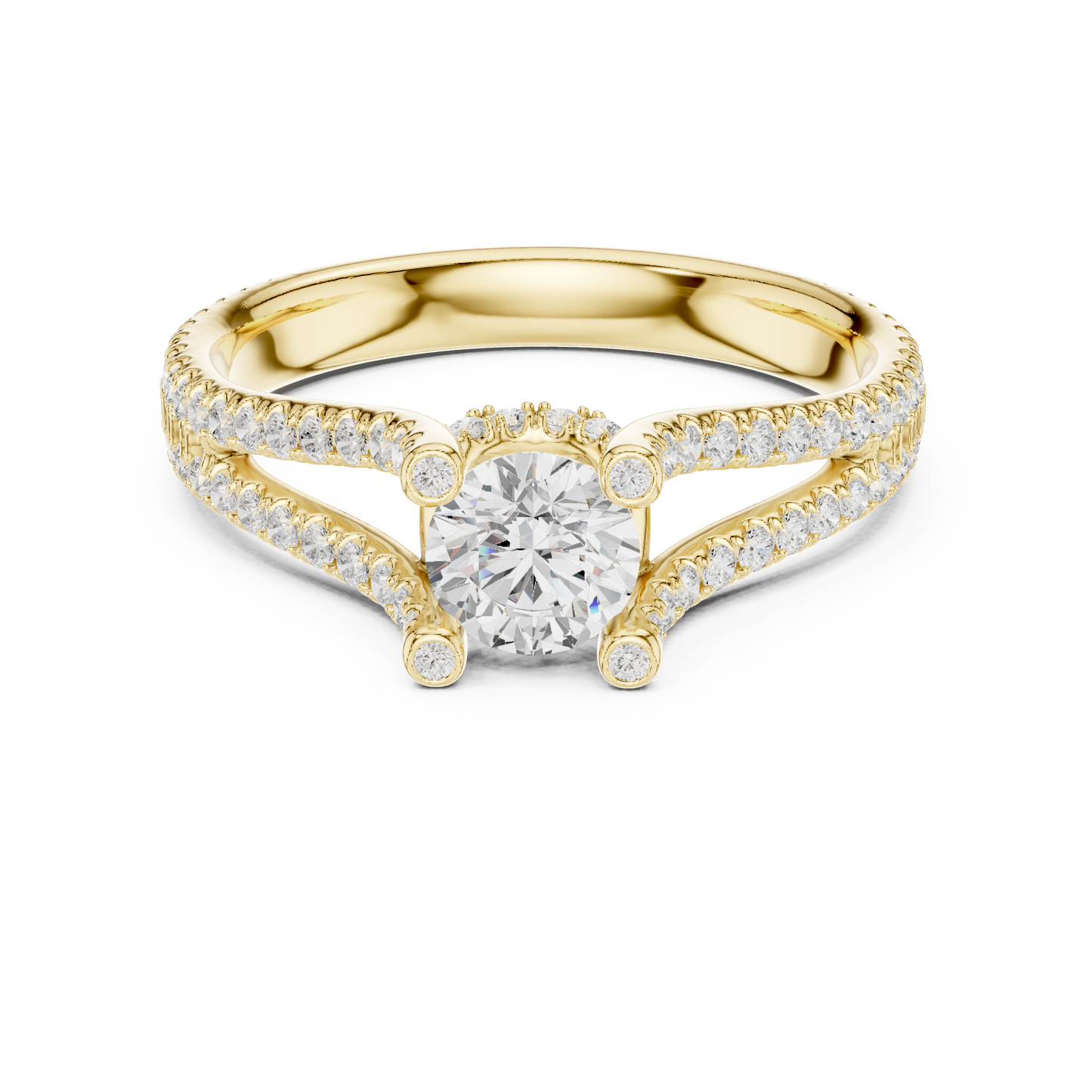 Round Cut Double Pave Split Shank Ring