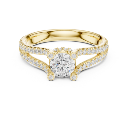 Round Cut Double Pave Split Shank Ring