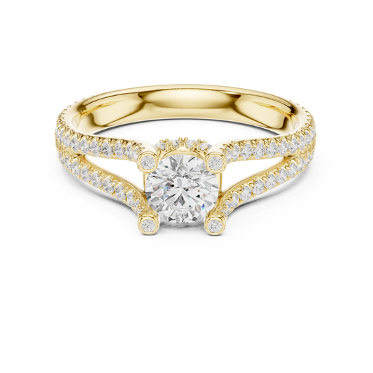 Round Cut Double Pave Split Shank Ring