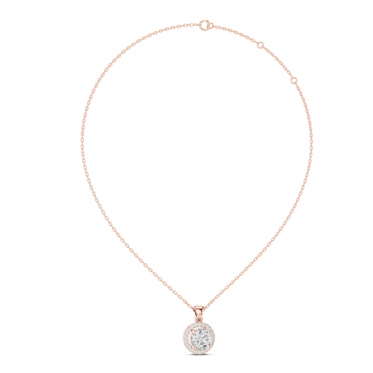 Classic Round Halo Diamond Pendant Necklace